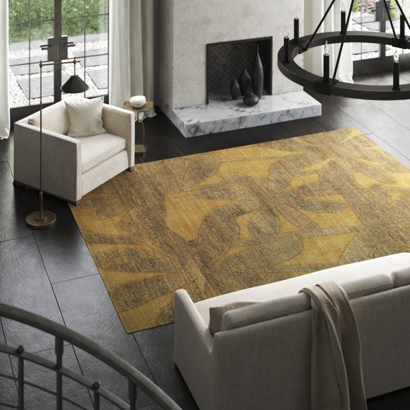 Paradise Floral Area Rug in Gold/Taupe, Rectangle 2' x 3'