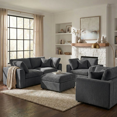 Ensemble de canapé rembourré 4 pièces avec fauteuils d'appoint, pouf amovible et coussins
