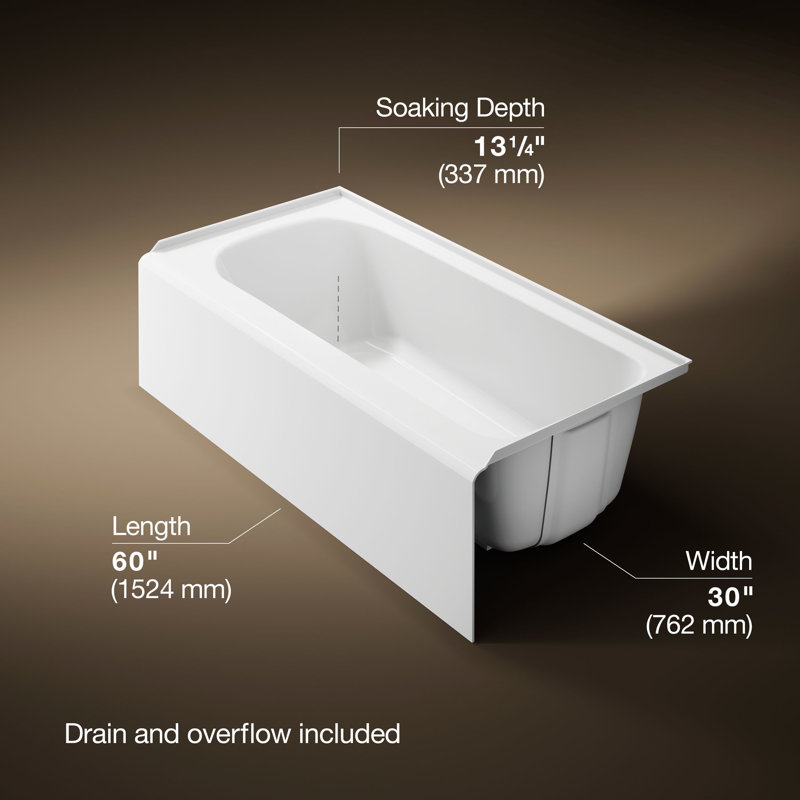 Avec 60 In. X 30 In. Alcove Bath, Left Drain, White, Right