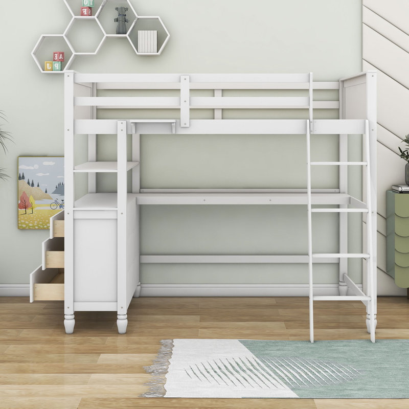 Gamel Kids Twin Loft Bed with Drawers, White