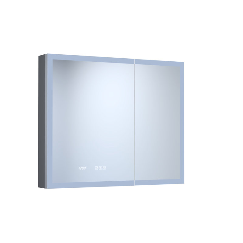 36 In. W X 30 H Silver Aluminum Medicine Cabinet With Mirror, Led, Clock, Beveled Design, High - Density Water Fog Adjustable Shelves, Charging Stations Rectangular Recessed/surface Mount Tempered
