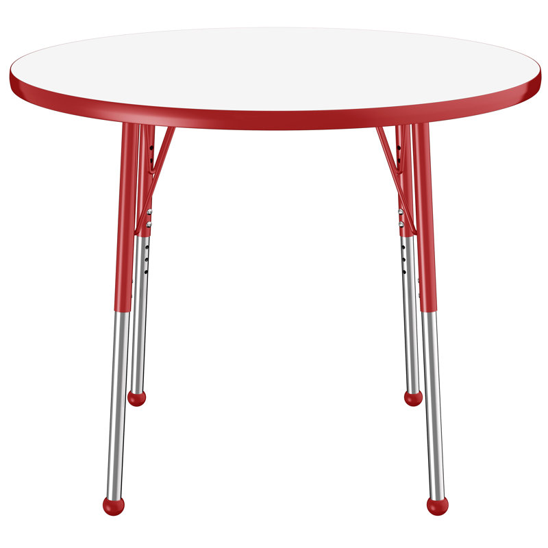 Table ronde d'activités effaçables à sec avec pieds réglables - blanc / noir, 36", Tableau blanc / rouge