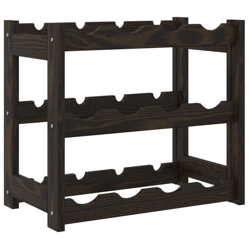 12 Bottle Solid Wood Tabletop Wine Bottle Rack in, Black