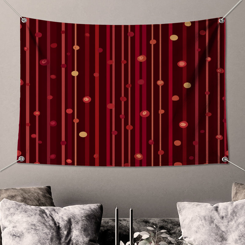 Tapisserie murale rayures rouges - décoration murale abstraite, H 68 po x l 80 po avec 4 œillets