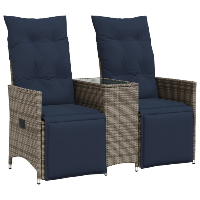 Vidaxl Reclining Patio Sofa 2-Seater With Table Gray Poly Rattan, Gray, Dark Gray