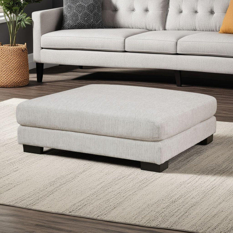 Repose-pieds carré Liny, microfibre 45 po, bois massif, Beige