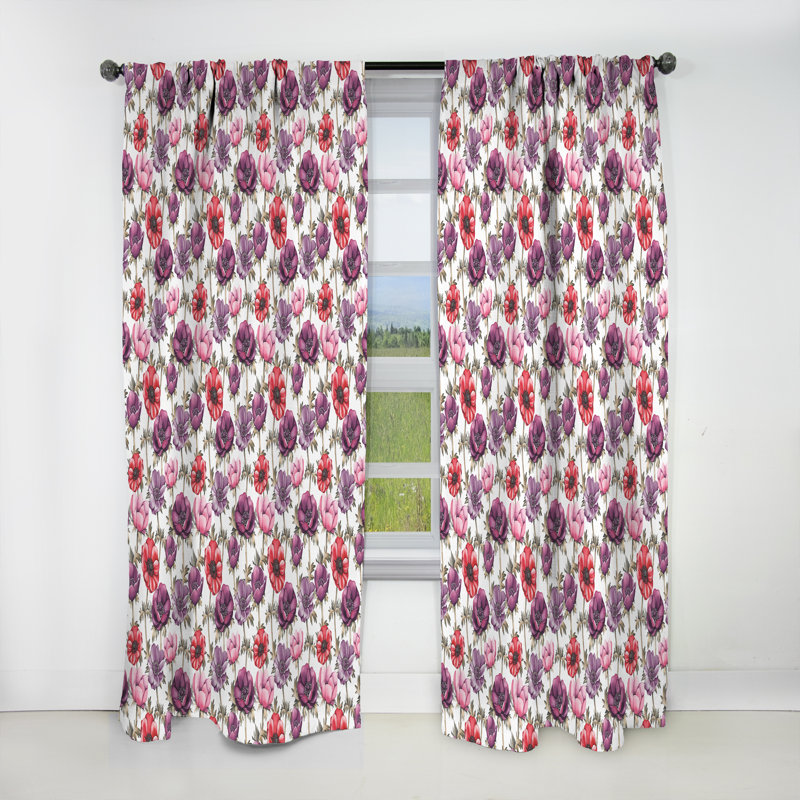 Rideau simple occultant à motif floral coloré et coloré, L 52 po x L 63 po