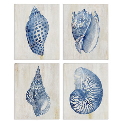Blue Seashells on Beige 4pc Canvas Set, design by Susan Arnot