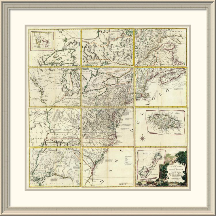 « composite : colony unite », impression encadrée par l’amérique de dell settentrle, 1778 pi, H 38 po x l 38 po x P 1,5 po