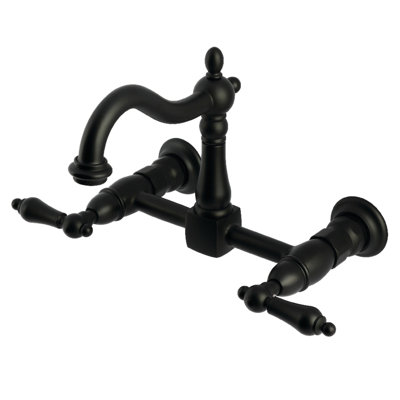 Kingston Brass Heritage Double-Handle 2-Hole Wall-Mount Bridge Kitchen Faucet