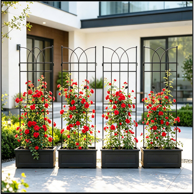 Ensemble de 4 treillis de jardin en métal 71 po x 17,7 po antirouille pour plantes grimpantes