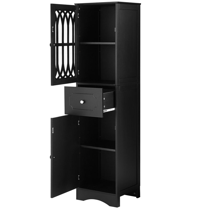 Grande armoire de salle de bain noire avec tiroir et porte à console lisse