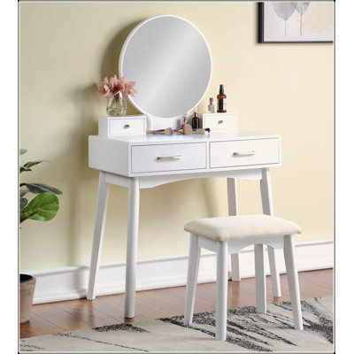 Ensemble de coiffeuse et tabouret contemporain en bois avec 2 tiroirs