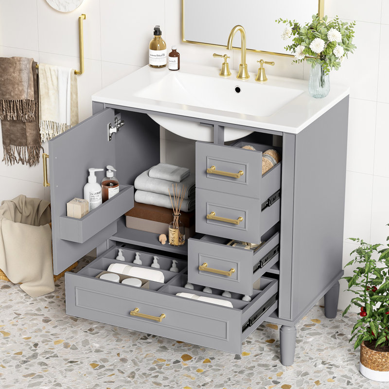 Meuble-lavabo 30 po avec lavabo en céramique, Gris