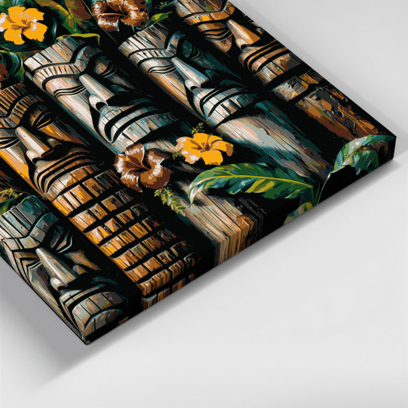 Art mural sur toile vert, statues hawaïennes, H 11 po x l 14 po
