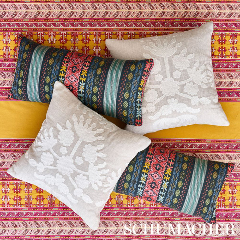 Vinka Embroidery Fabric, Pink/Yellow
