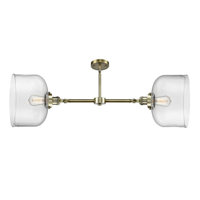 Éclairage pour îlot 2 lumières de 21 po à 21 po Bell, Clair, Ampoule non incluse, Laiton antique