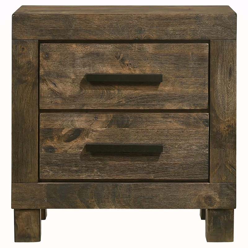 Table de chevet 2 tiroirs en panneau de fibres à densité moyenne, Brun doré rustique