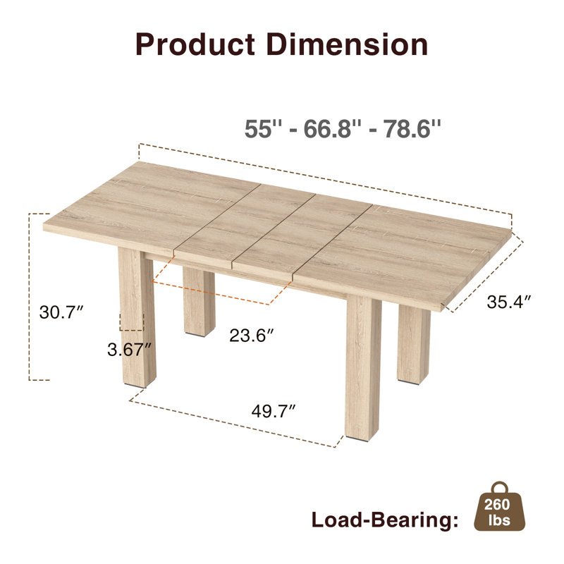 Rectangular Extendable Dining Table, Natural