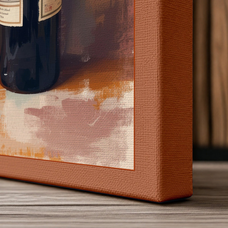 Wine & Glass Boho 1 Piece Wrapped Canvas Wall Art, 24x16 - 61.0 x 40.6 cm, Terracotta Border