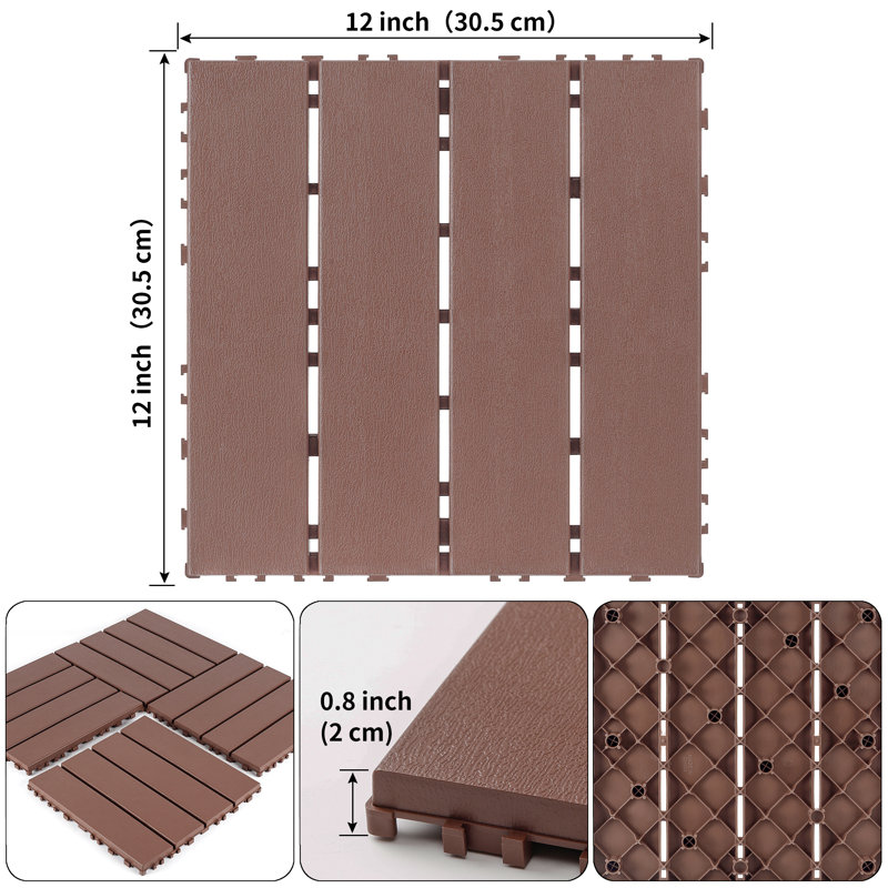 Carreaux de terrasse en plastique emboîtables, Brun