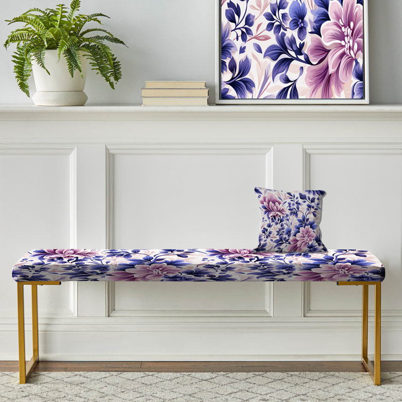 Moroccan Damask Poppies Intrigue - Damask Upholstered Gold Bench