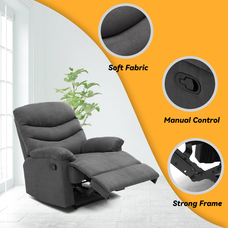 Cunane 31.5'' Wide  Recliner with 2 Cup Holder, Gray Polyester