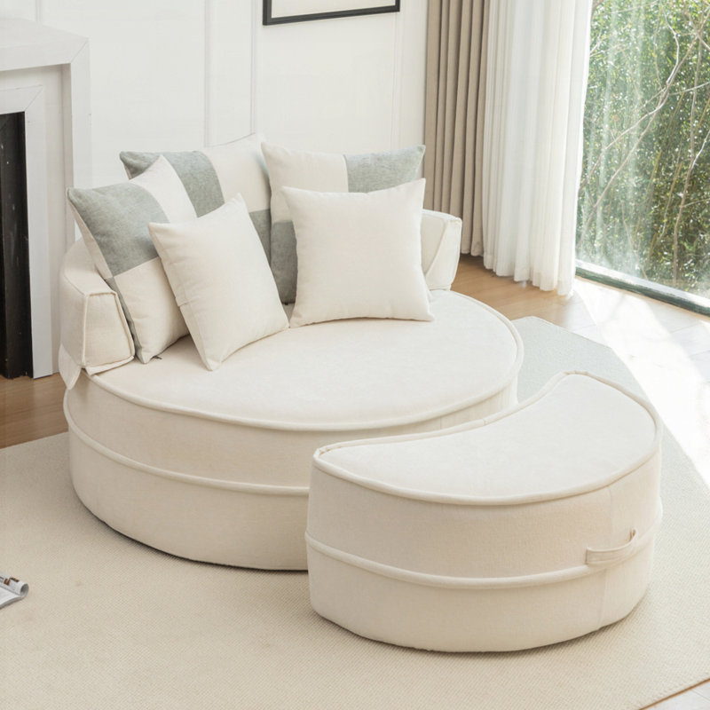 Canapé avec repose-pieds et repose-pieds Chenille, Beige
