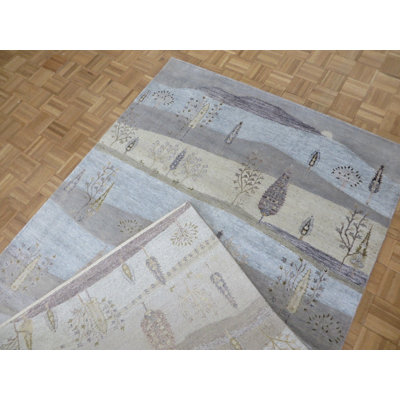 Tapis de surface en soie rectangulaire 5 pi 7 po x 7 pi 9 po one-of-kind-noué la main Dundressan