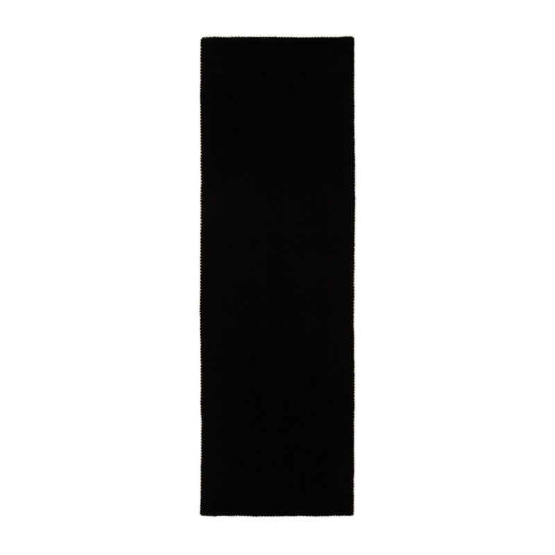 Solid Colour Wool Hand Woven Area Rug, Black, Runners 80 x 300 cm