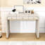 Bureau de coiffeuse classique en bois avec miroir rabattable, rangement caché et 2 tiroirs-969824185