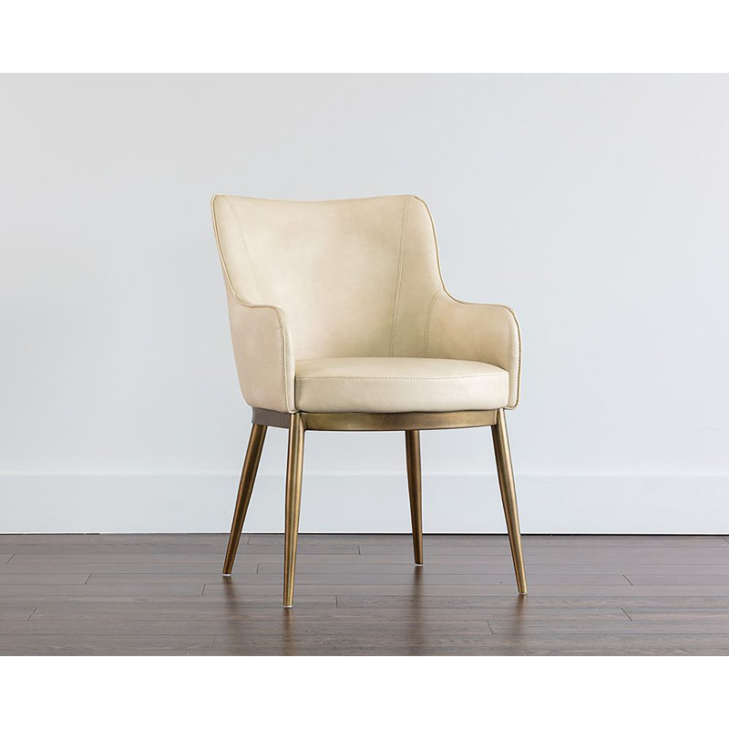 Beatriz 19.5'' H Upholstered Armchair - Cream, Cream Performance Basketweave, Gold