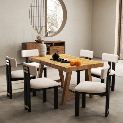 Ensemble de table et chaises de salle à manger en bois massif rustique, chaises rembourrées et table de salle à manger en bois massif
