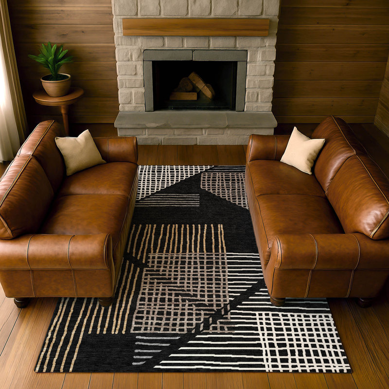 Premium Machine Washable Mayfield AMF2270 Striped Rug, 2'6" x 3'10", Black