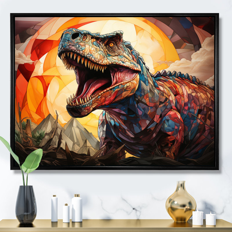 Dinosaure préhistorique héritage géométrique I - dinosaure, art mural encadré, H 30 po x l 40 po x P 1,5 po