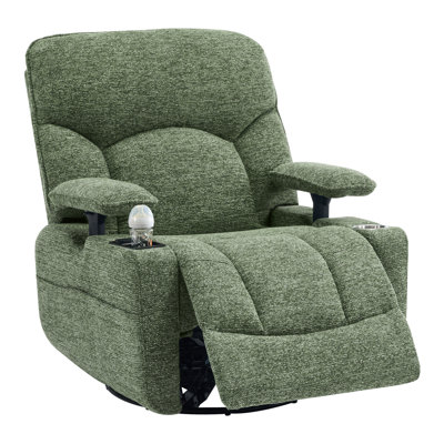 34" Wide Power Recliner With Adjustable Armrest, Cooling Cup Holder and Stainless Steel Cup Holder, Green