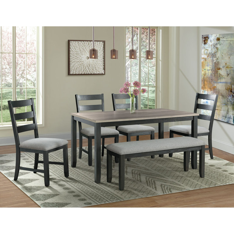 Beaubien Four Leg Dining Set, 6 Pieces: 1 Table, 4 Chairs, 1 Bench