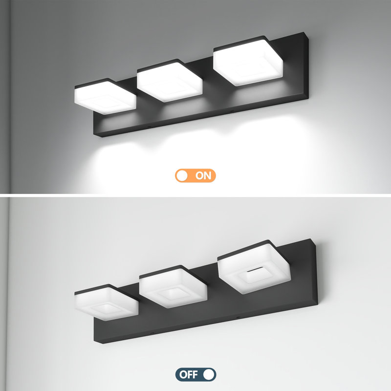 Luminaires de salle de bain DEL modernes (3 lumières, 20 pouces), luminaires muraux de salle de bain modernes en acrylique noir mat sur miroir (blanc froid 6000K)