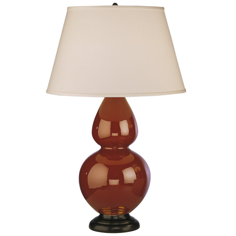 Double Gourd Ceramic Table Lamp, Ivory, Celadon/Brass