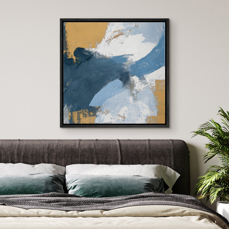 Abstrait bleu, jaune, moderne, contemporain, encadré de chambre à coucher, décorations murales sur toile, H 16 po x l 16 po