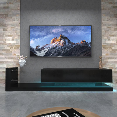 Led Tv Stand For 50-75 Inch Tvs With Built-in Power Outlet, Black
