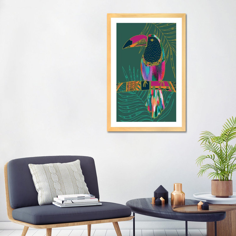Impression d’art graphique, "Toucan" par EttaVee, Pas de tapis, H 40 po x l 26 po x P 1,5 po, Toile avec cadre noir patiné