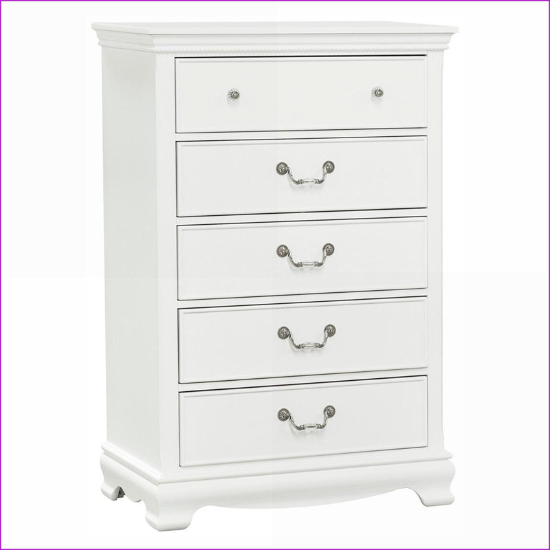 Commodes et amp; Commode 5 tiroirs en bois blanc avec garde-robe traditionnelle | Blanc | Bois