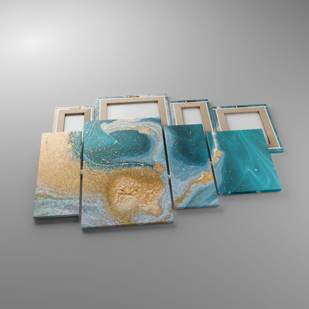 4-tlg. Leinwandbilder-Set Golden Turquoise Background