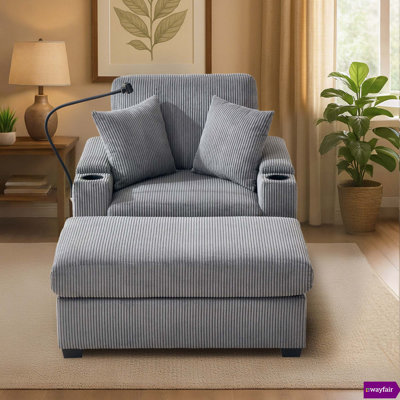 Ayvion 40.75" W Multifunctional Corduroy Sofa with One Ottoman by Wade Logan