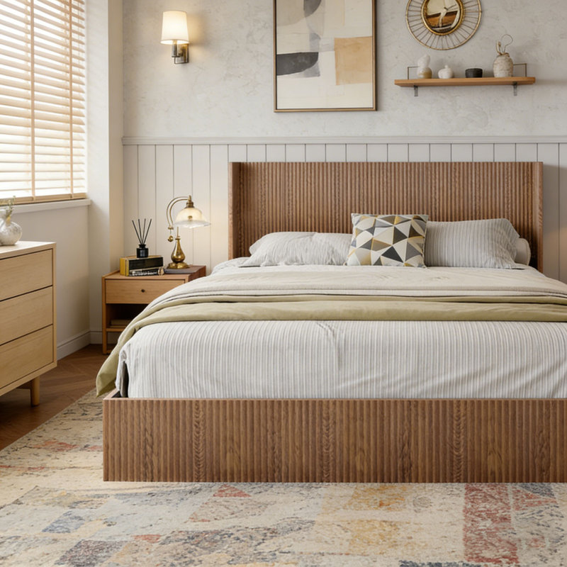 Base de lit plateforme en bois, Très grand lit, Natural Wood