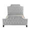 Grand lit gris avec tissu en polyfibre et structure robuste en bois
