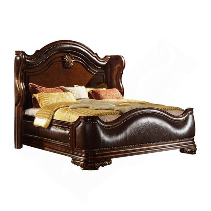 Grand lit de style traditionnel Bella en bois de noyer foncé