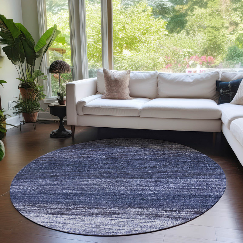 Malchow Ombre Machine Woven Polyester Indoor / Outdoor Area Rug in Blue, Round 8'