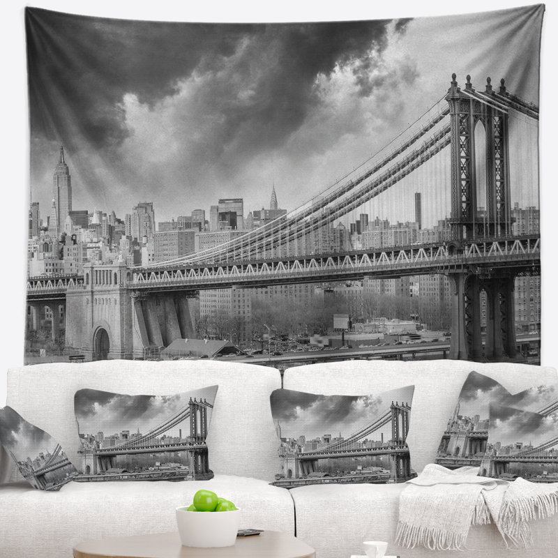 Tapisserie d’horizon de manhattan gris cityscape, H 50 po x l 60 po